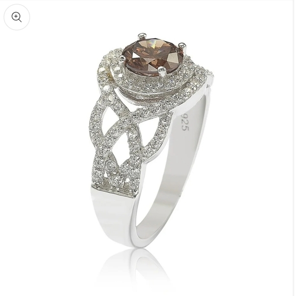 Suzy Levian Sterling Silver Brown Cubic Zirconia Crossover Bridal Ring All Sizes - Picture 3 of 6